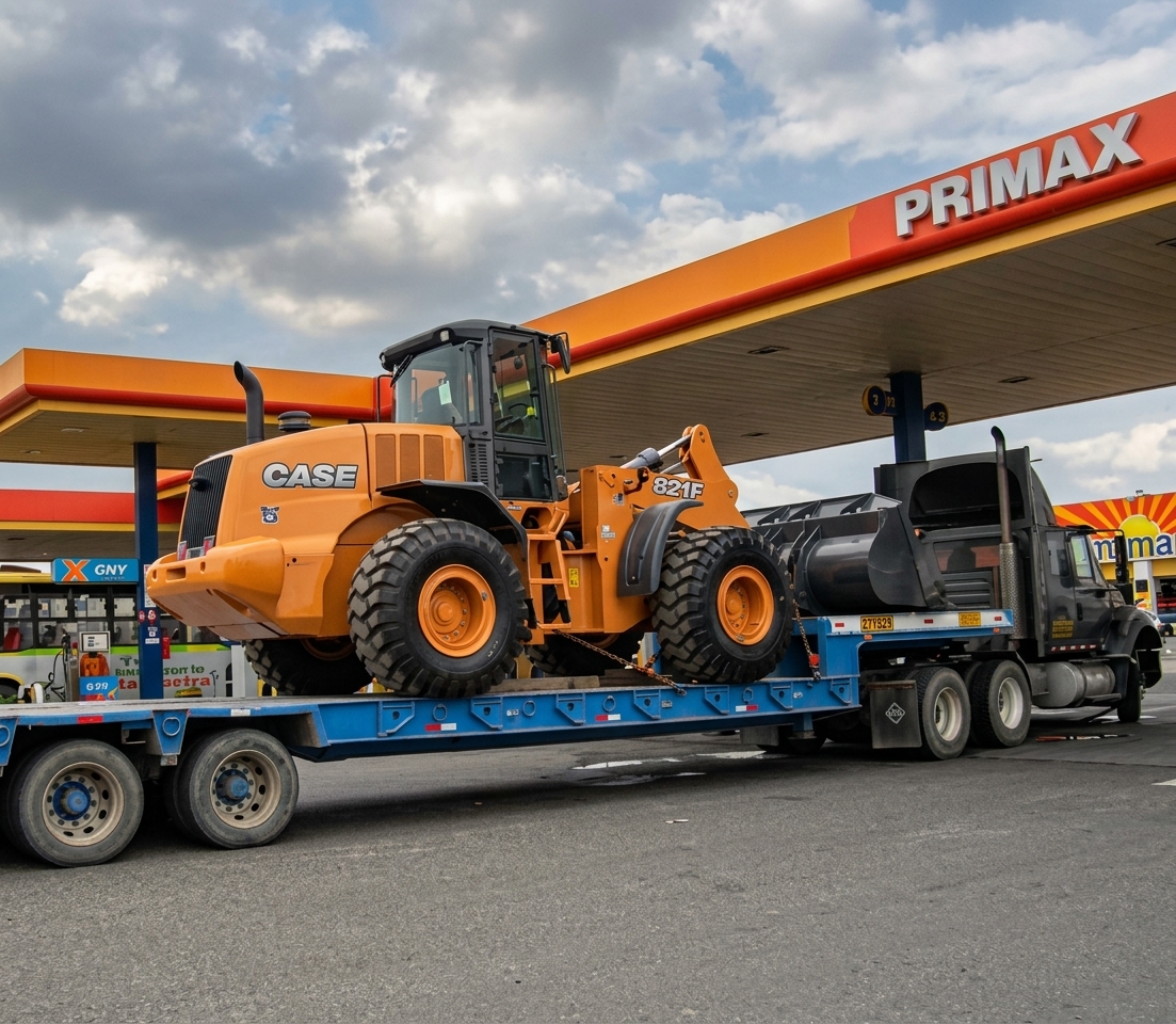 Transporte de cargador frontal en camabaja