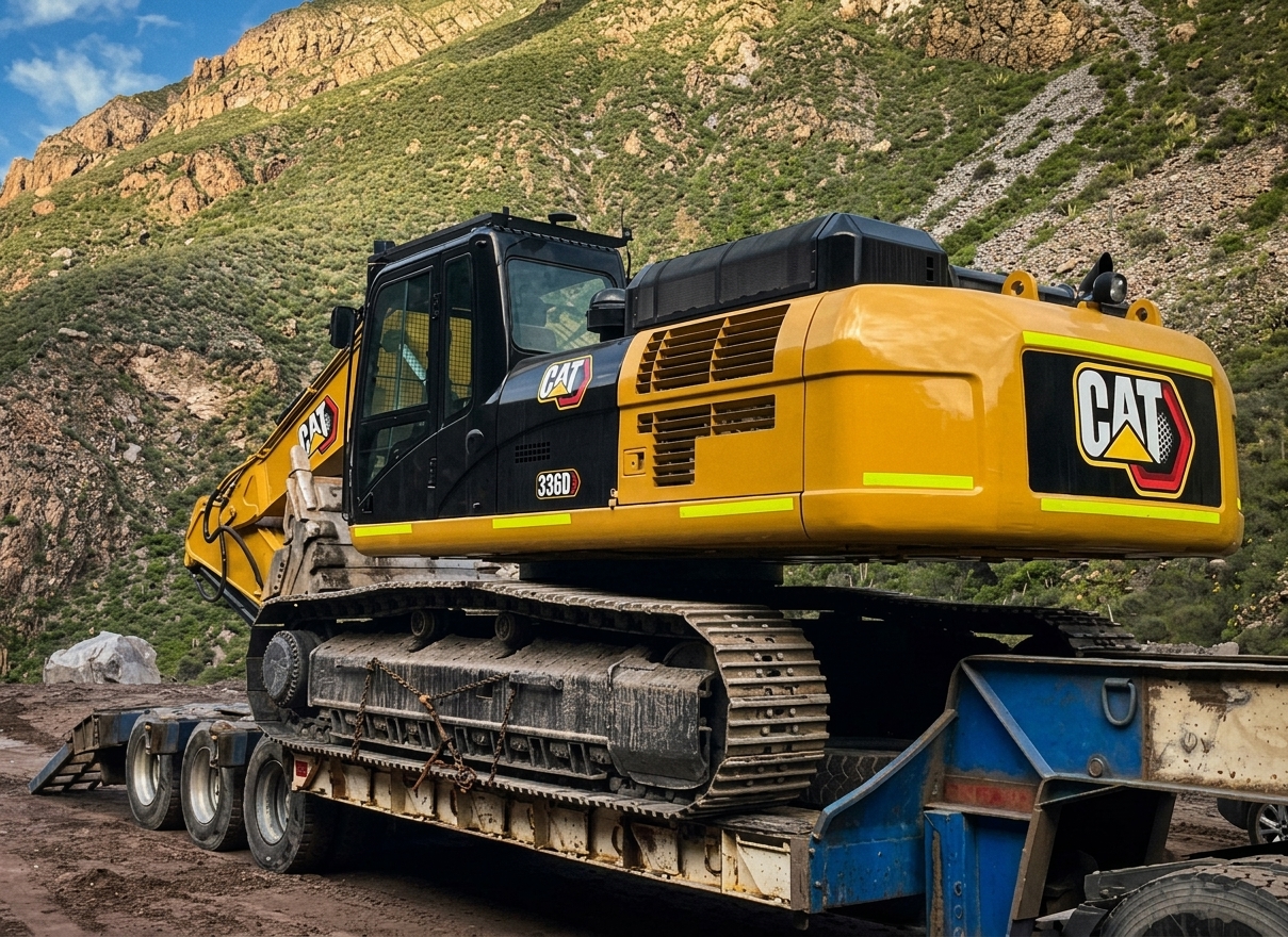 Transporte de excavadora CAT en ruta